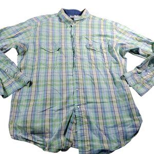 Cowboy Hardware Western Shirt Mens 2XL Blue Green Pearl Snap Ranch Cowboy Plaid